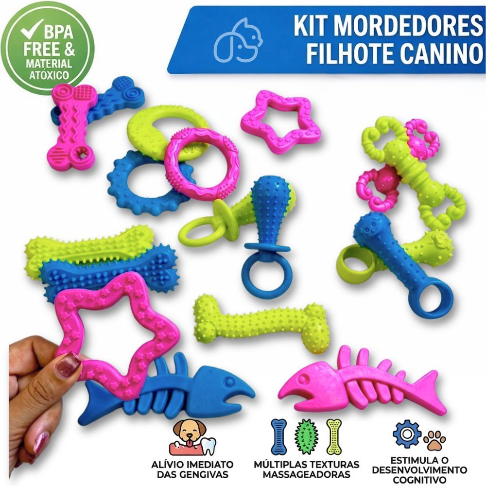 Kit 3 | 4 | 5 | 10 | 12 Mordedores para Filhotes e Cachorros Pequenos brinquedo Ultra Resistente - Limpeza de dentes