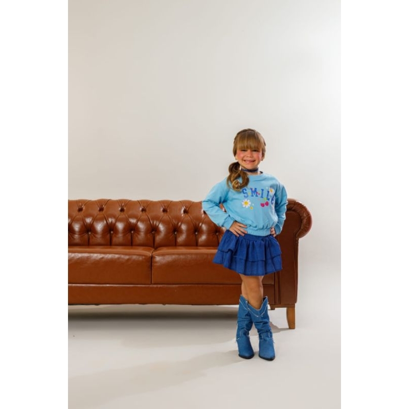 conjunto infantil feminino manga longa saia com shortinho por baixo