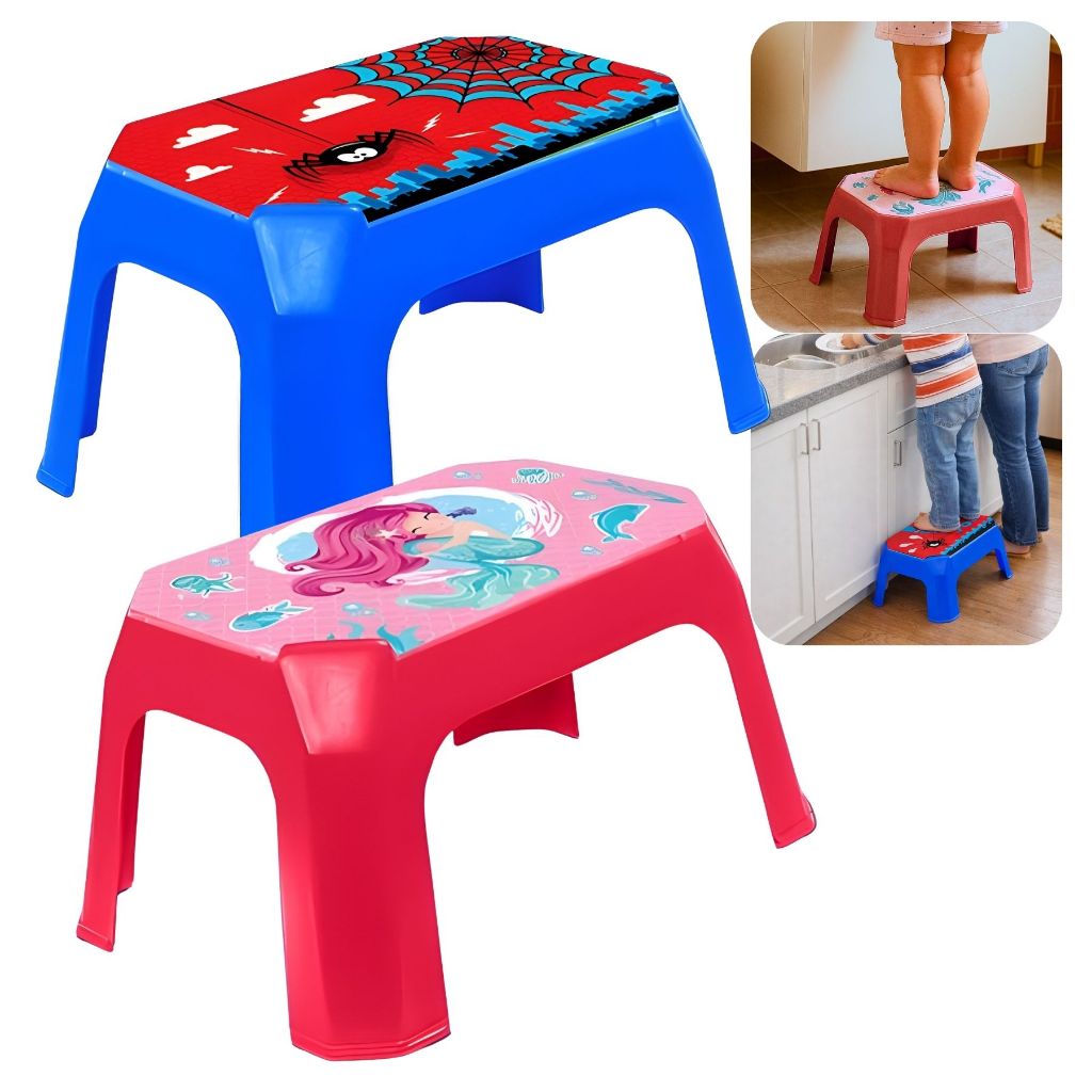 Banqueta Banquinho Infantil Escadinha Sereia Aranha Label Educativa Banqueta Plástico Menino Menina Portátil Brinquedo