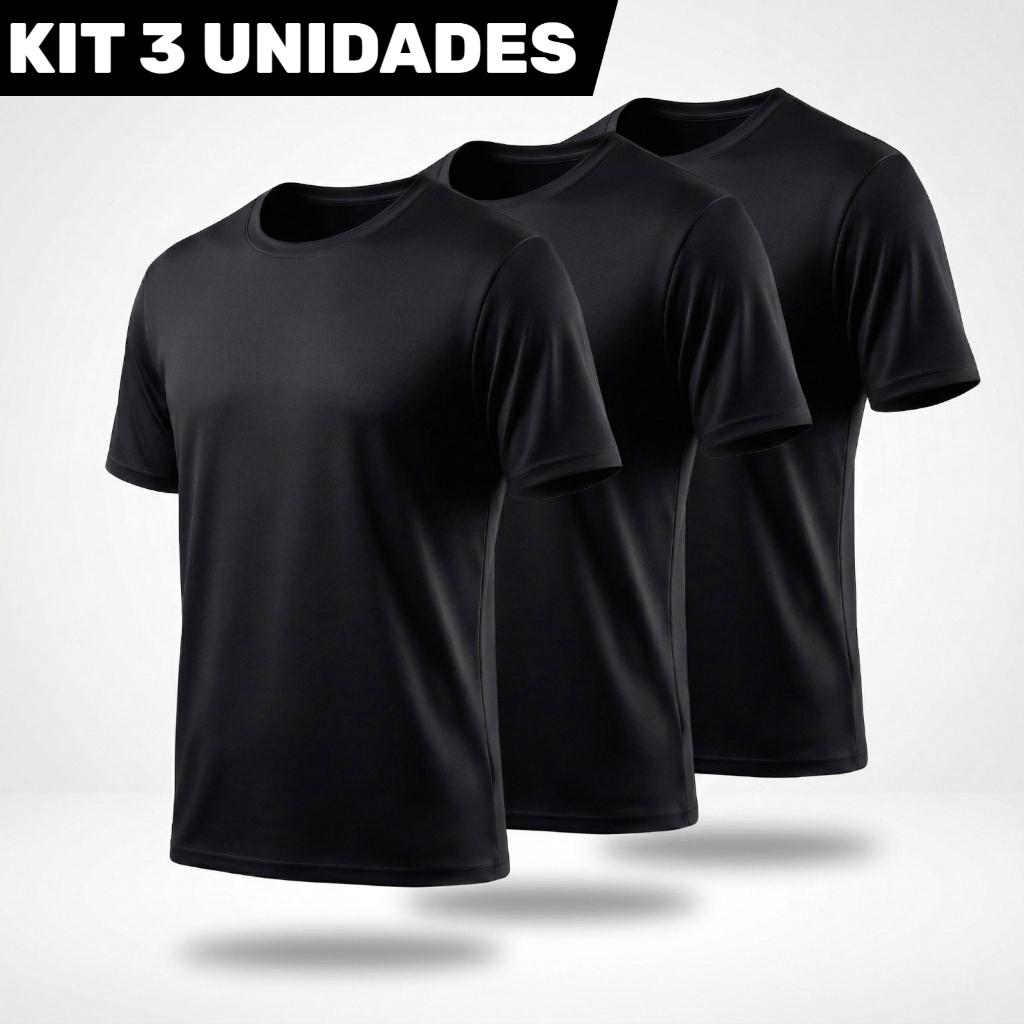 Kit 3 Camisetas Masculinas Dry Fit Poliéster Manga Curta Leve Respirável Academia P ao GG