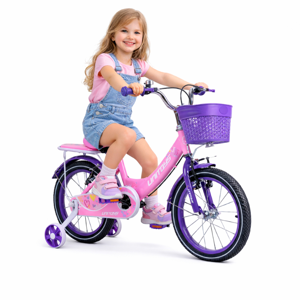 Bicicleta infantil Menina Aro 16 Love Rosa Tiffany Cesto e Rodinhas UniToys