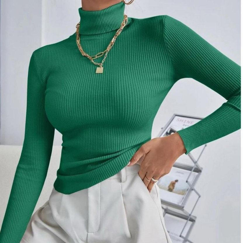 Blusa Feminina Cacharrel Tricô Básica Suéter Gola Alta Manga Longa Tricot