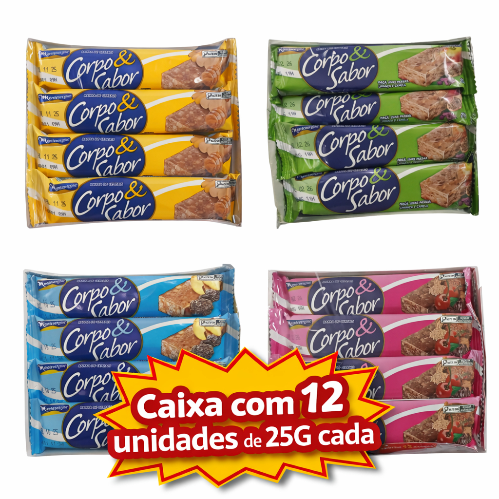 Barra de Cereais Montevérgine - Corpo e Sabor - 300G Cereja Cacau, Banana Mel, Castanha Ameixa, Maça
