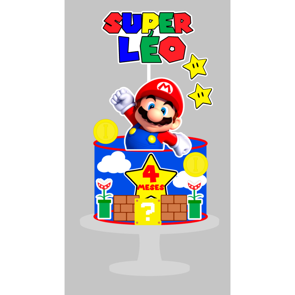 Topo | Topper | Toper de Bolo Personalizado Super Mário | Mário Bross | Game | Tema