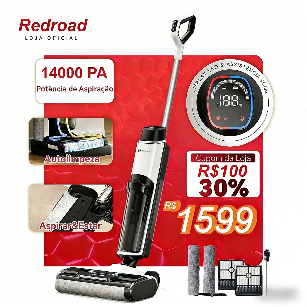 Aspirador três em um Aspiração lavagem esfregamento 3 em 1 Depósito de água de 910 ml  Ecrã LED 100V-240V Redroad W15
