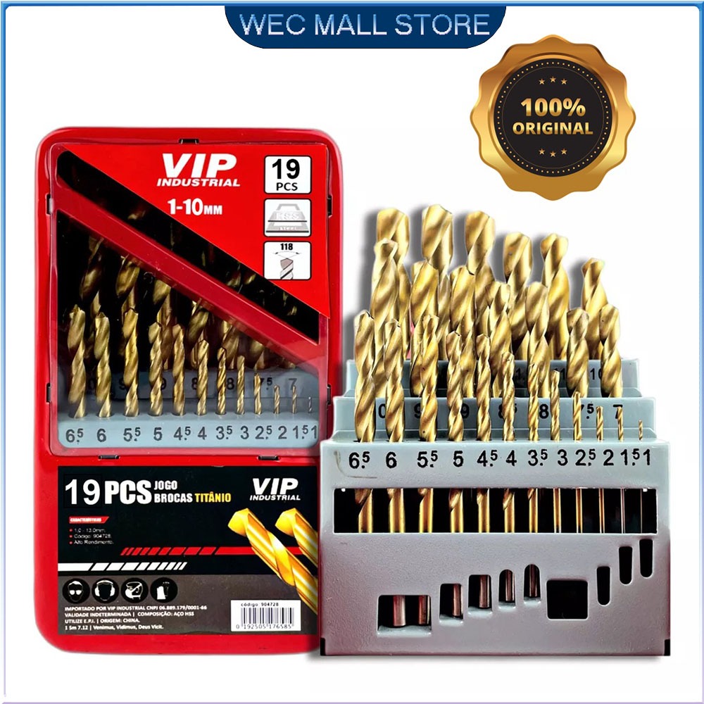 Jogo De Brocas 1mm A 10mm Aço Rápido Hss Titânio 19 Peças VIP