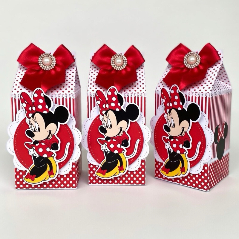 Kit Caixa Milk Minnie Vermelha Luxo (10,20 OU 30 un) Personalizada Nome - Papel Fotográfico Brilho