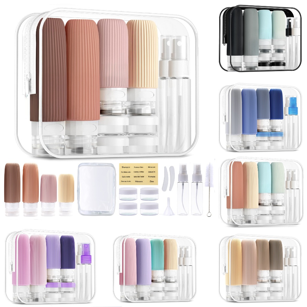 Kit Potes Frascos Silicone Viagem Creme Shampoo Condicionador Cosméticos 16 Peças