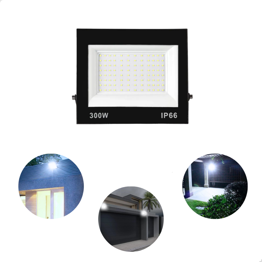 Luminária Refletor Led Holofote Slim 300w Preto Prova D'agua Branco Frio - Emporio G Iluminação