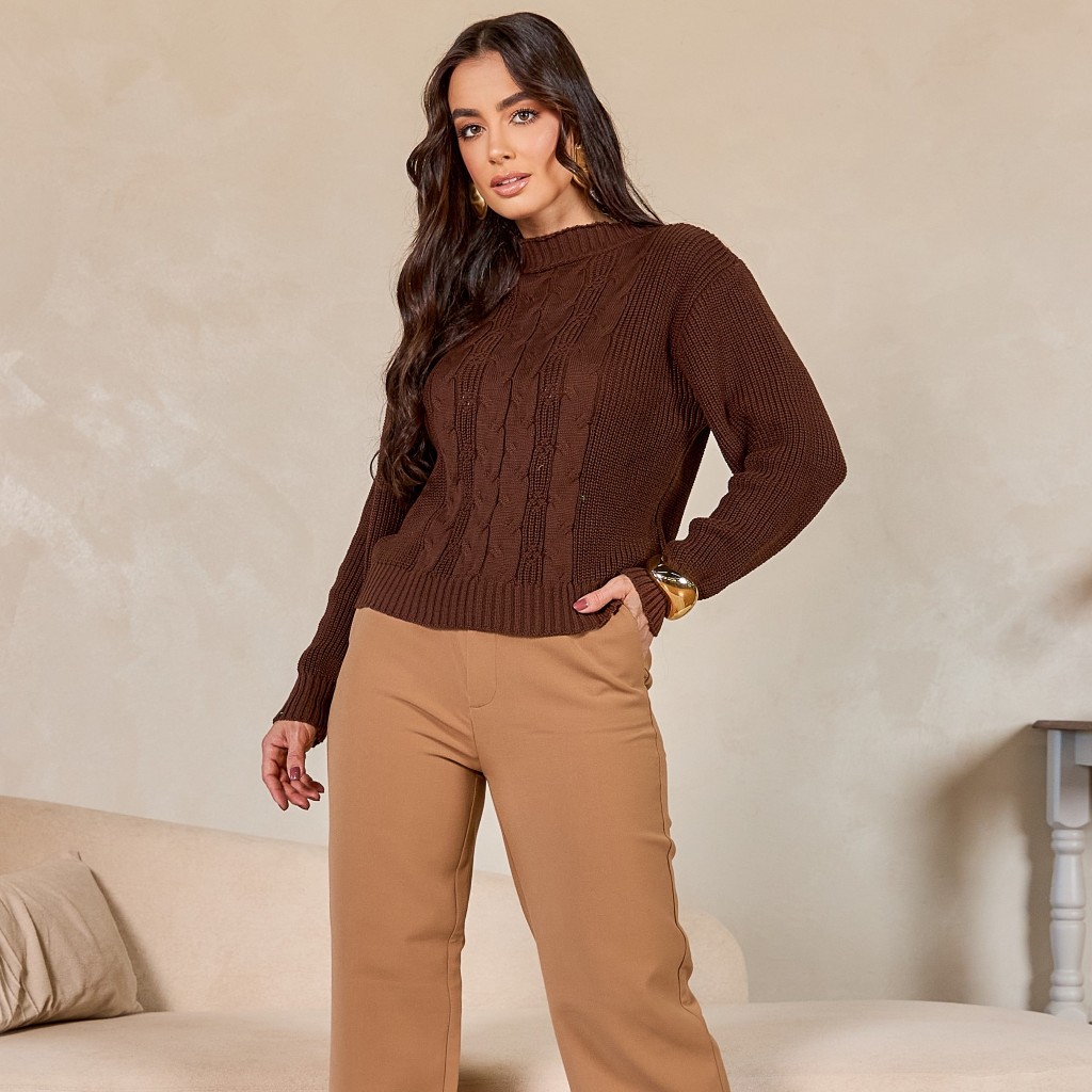 Blusa Para Noite Elegante Manga Longa Tricot Moda Fashion Roupas Femininas Blusinha Suéter de Frio