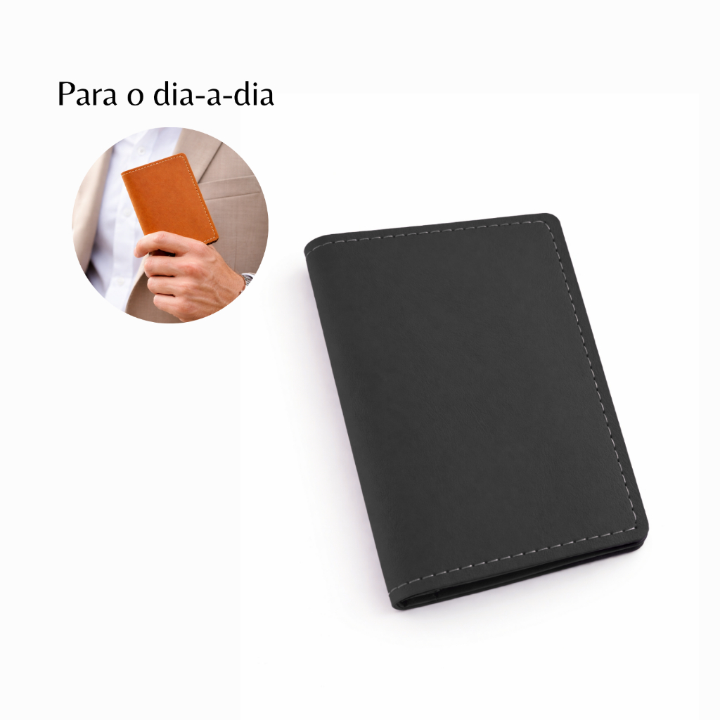 Carteira Porta Documentos Couro Preto Vertical Slim em Oferta na Shopee