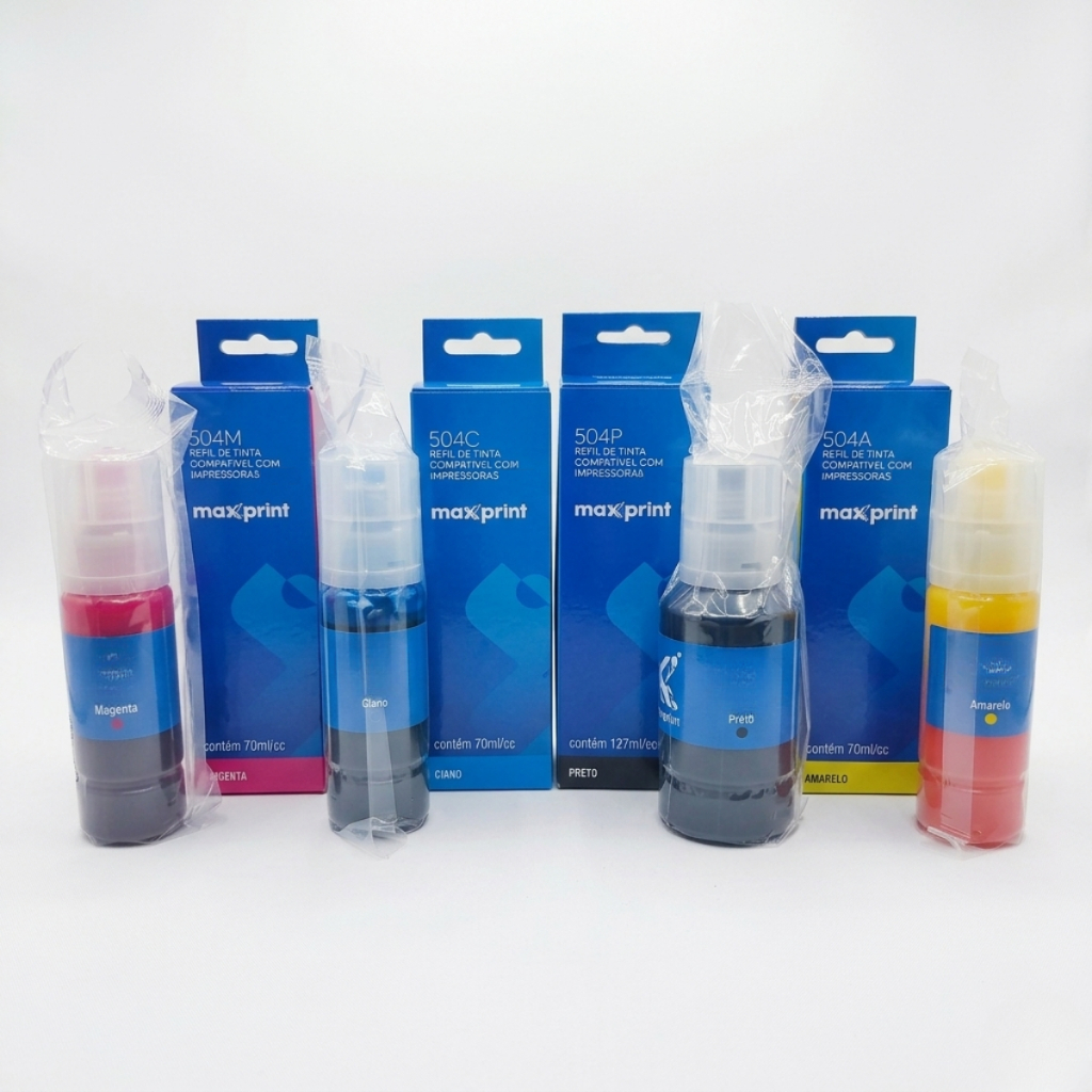 Tinta Refil Maxprint 504 4 Cores Preto Ciano Magenta Amarelo 127ml 70ml Para Impressoras Tanques