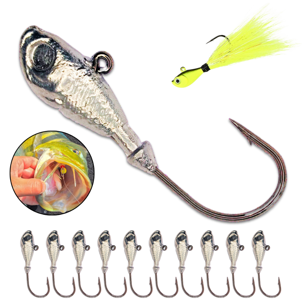 Jig Head Anzol Pesca Kit 10un Atado Real Jig de Pena Xuxinha Peninha Tucunaré Traíra Isca Artificial
