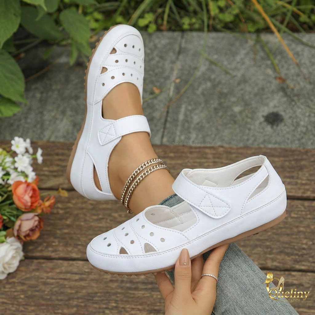 Sandália Feminina Calce Fácil Com Velcro Ajustável Confortável Antiderrapante Sintético Macio 33-40 Sapato Baixo Casual