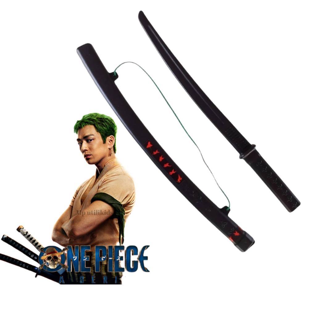 Kit 3 Espada Zoro Brinquedo Infantil Cosplay Anime One Piece Fantasia Bainha Corda