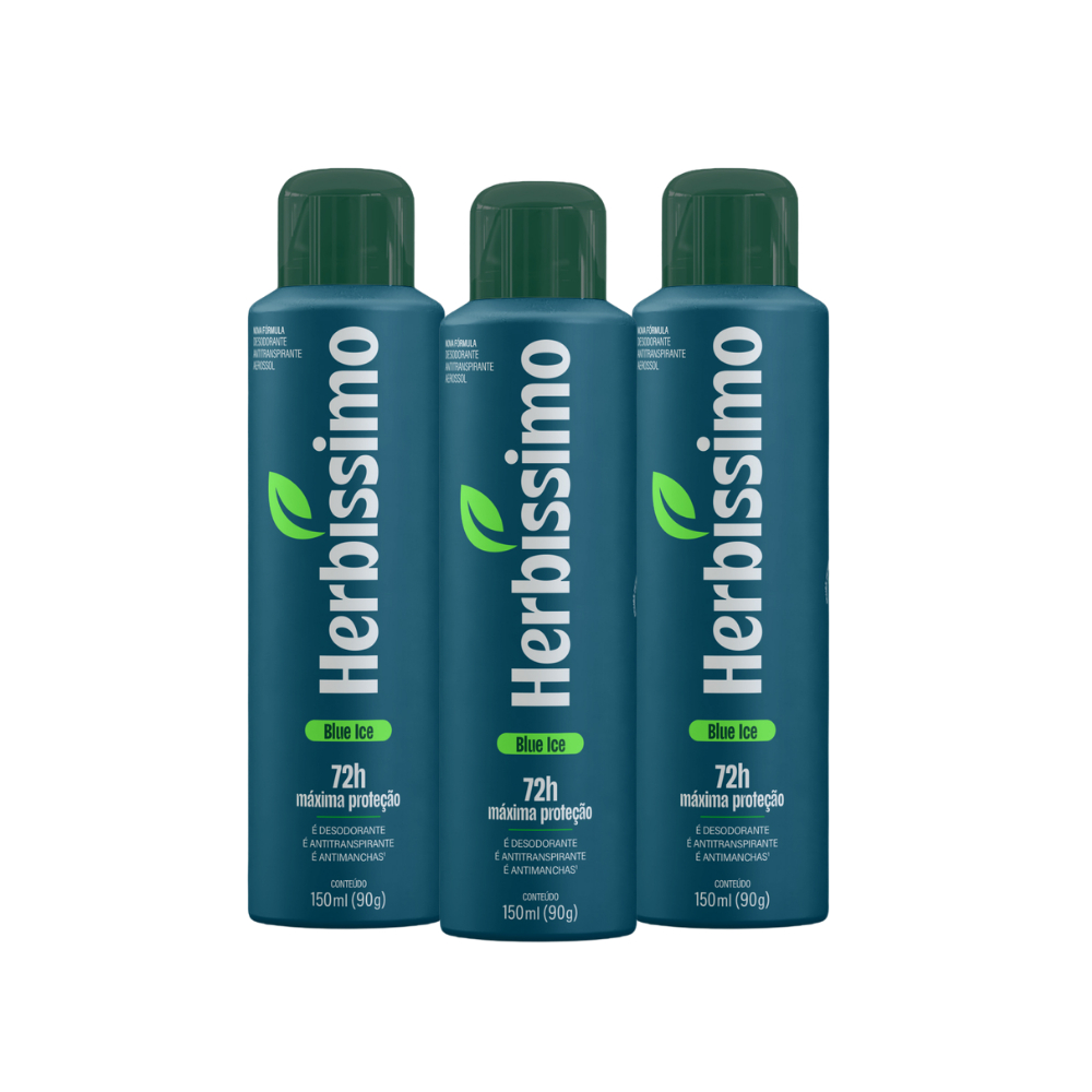 Kit Desodorante Antitranspirante Aerossol Herbíssimo Azul Ice 150ml (3 unidades)