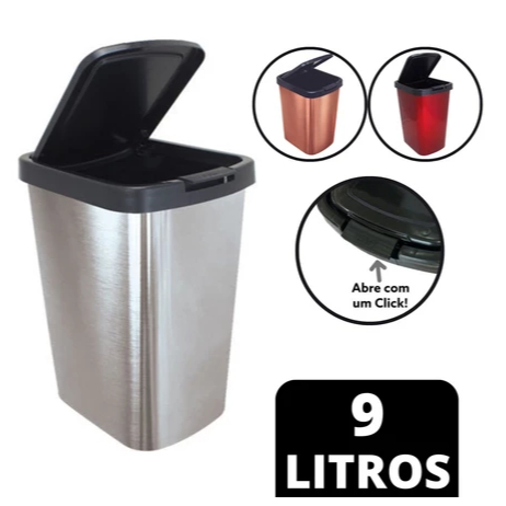 Lixeira Melhor Preço Escritorio Cozinha Banheiro 9 LItros Cor Inox Vermelho Rose Decoração Toy 25462