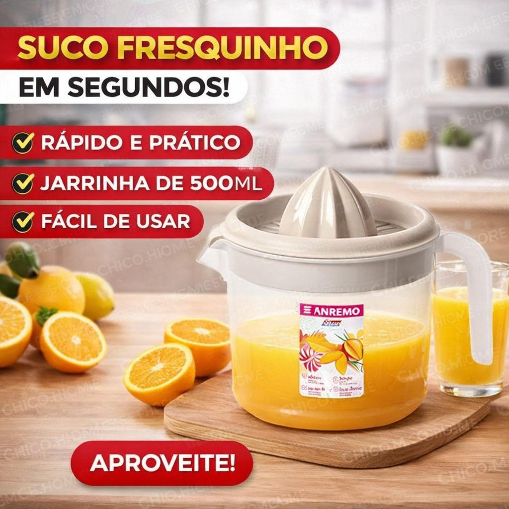 ESPREMEDOR DE FRUTAS MANUAL 500ML COM JARRRA TRANSPARENTE DE PLÁSTICO SANREMO