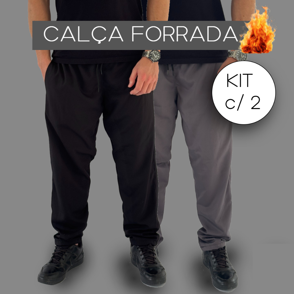 Kit 2 Calças Tactel Com Elastano Forrada Com Bolso Adulto P M G GG