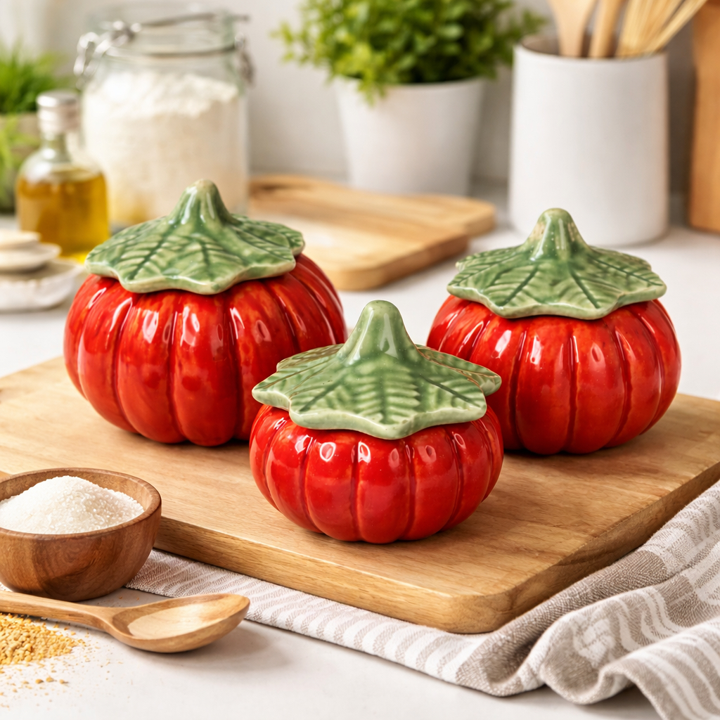 Trio Pote Moranguinha Porta Temperos Mini Abobora Cerâmica Cozinha