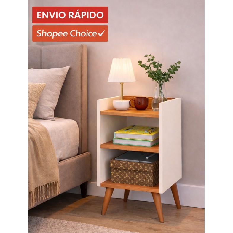 Mesa de Cabeceira Nicho Organizador Pés Retrô em PVC e Porta Celular Prat Max Nicho Criado Mudor