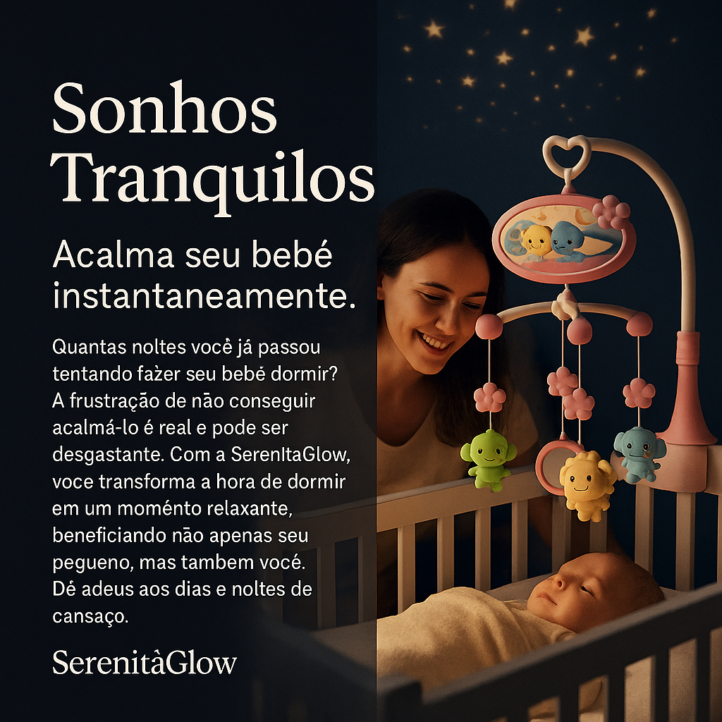 Mobile Musical Berço Controle Remoto Projetor Luz Estrelas Rotação 360 Serenità Glow