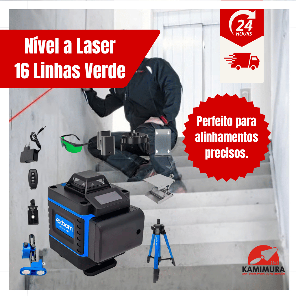 Nível a Laser 16 Linhas 30m Bateria Recarregável Exbom