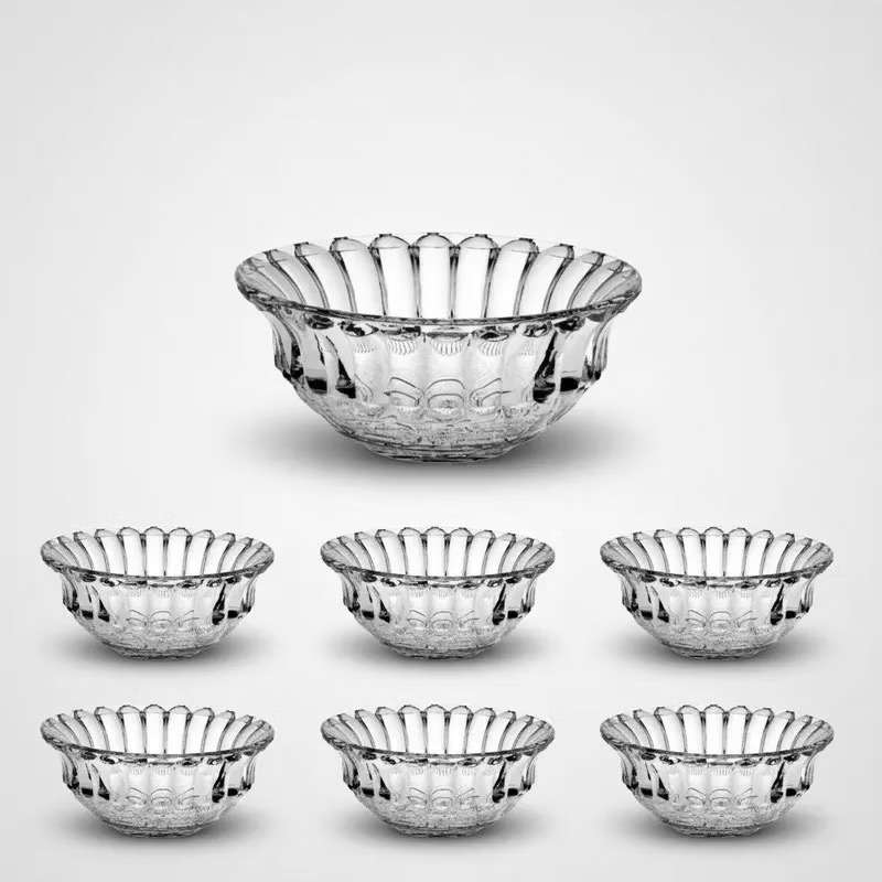 JOGO DE SOBREMESA Conjunto de 7 Pecas de Vidro Tijela DUMIAT Konia - Cozinha Saladeira Luxo