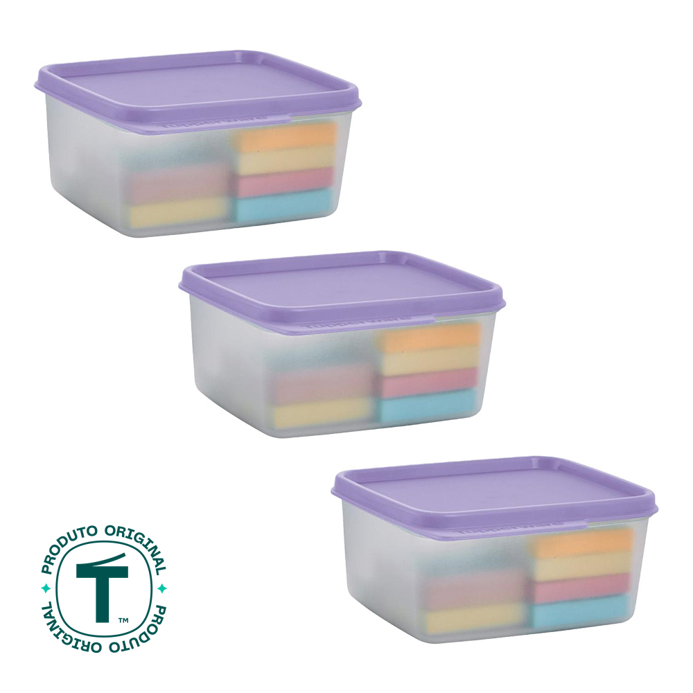 Kit com 3 Potes Herméticos Tupperware Basic Line Transparente 500ml