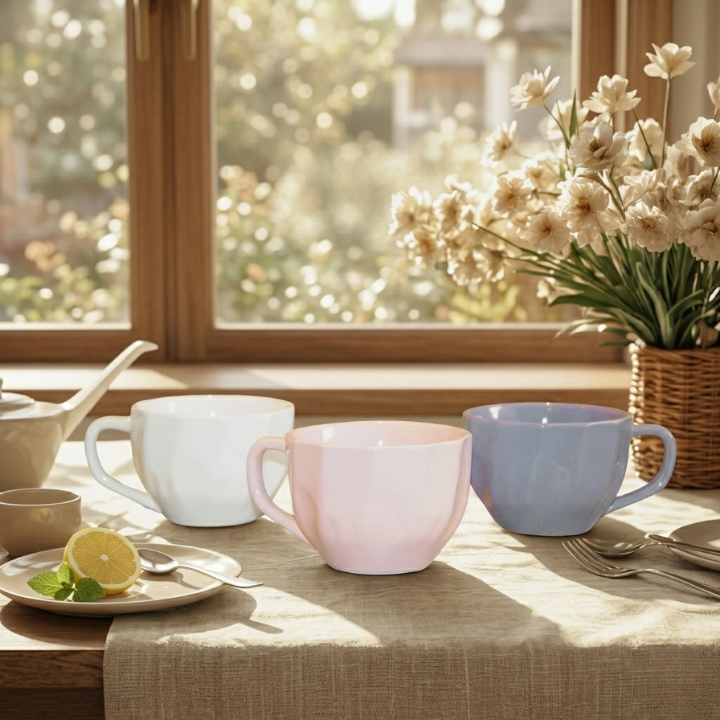 Kit 6 Xícaras Chá Prisma Porcelana Café Caneca Decorativa