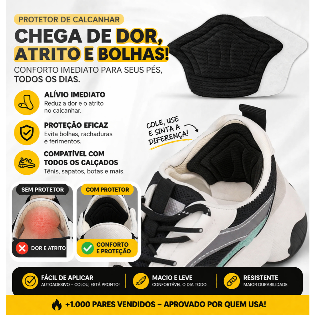 Protetor de Calcanhar Anti Bolha Dor e Calos | Kit 2 e 3 Pares Mais Vendido Conforto Imediato