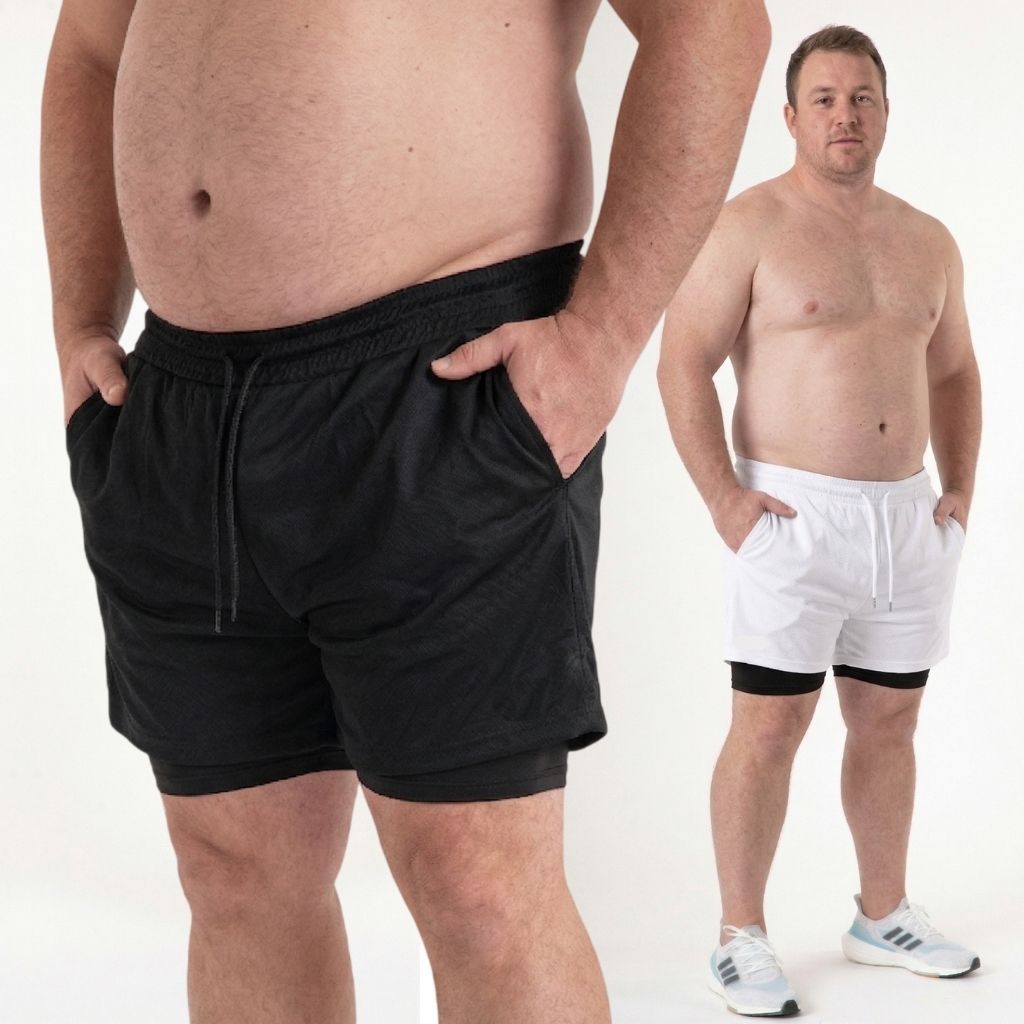 Bermuda 2 em 1 PLUS SIZE lisa shorts camada dupla com compressão bermuda academia