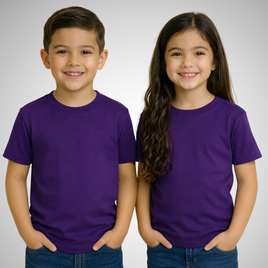 Camiseta Roxa 100% Algodão Premium Casual Infantil Juvenil Blusa Básica Manga Curta Confortável