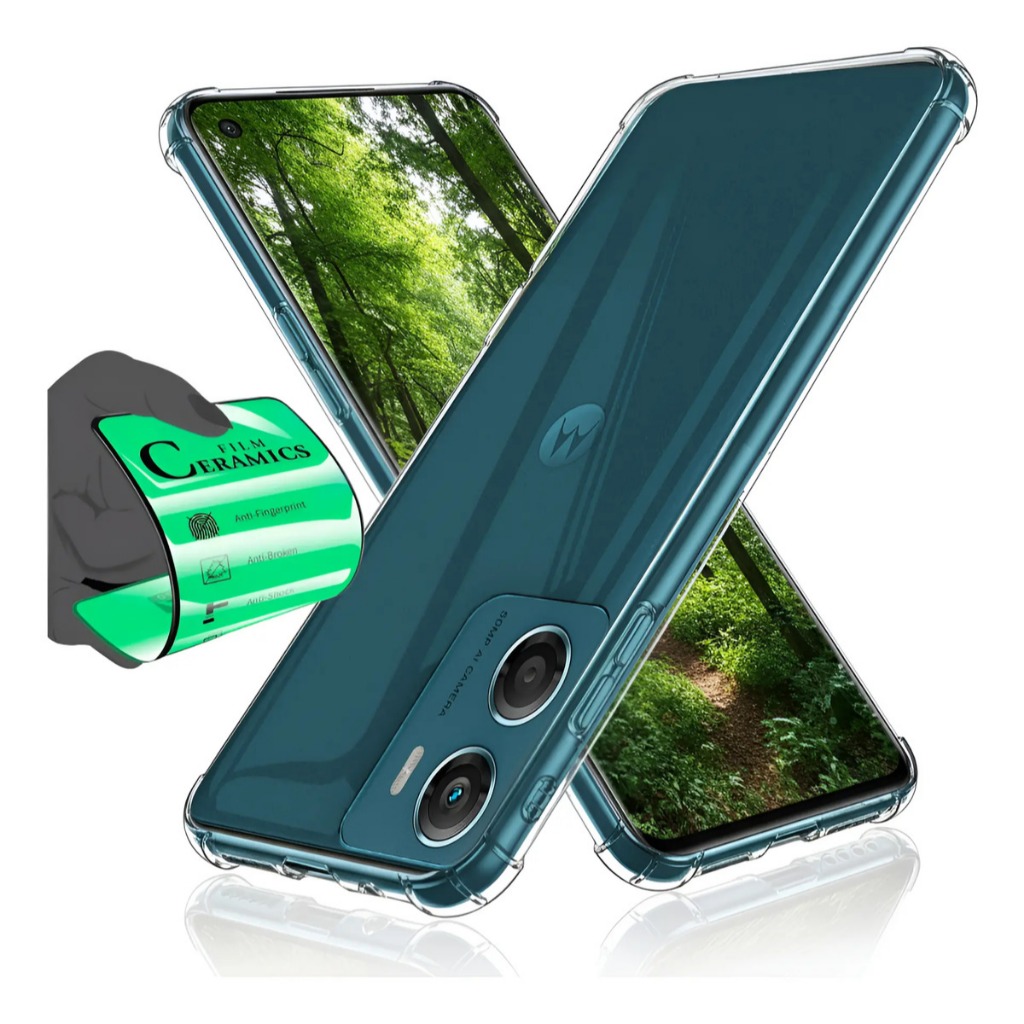 Kit Capa Capinha + Película 9D Cerâmica Anti -Impacto Total Proteção Para Seu smartphone Toda Linha Moto G G05 Ao G86 ..
