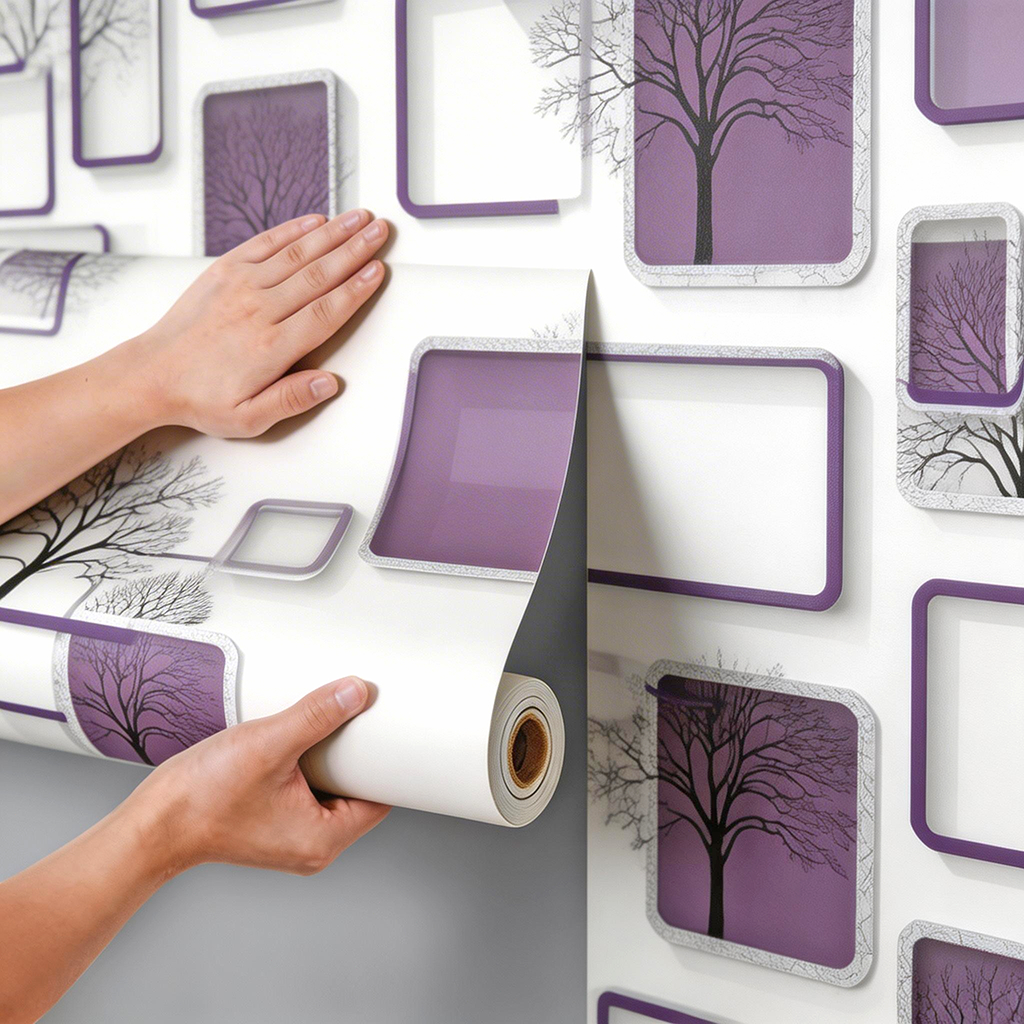 Papel de Parede Autoadesivo Roxo Vinil Impermeável Lavável Fácil Aplicação para Quarto Infantil e Sala Decoração Casa