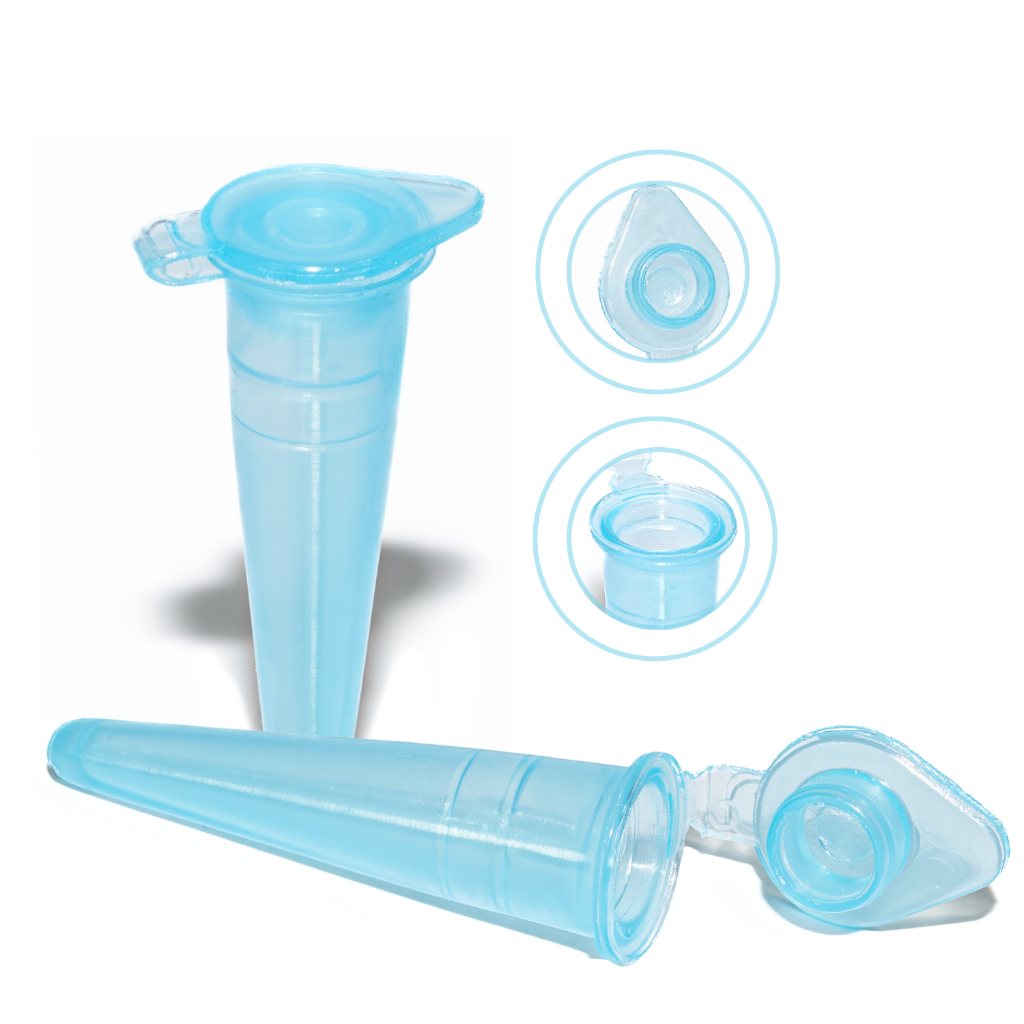 1000 Microtubo Cônico 0,38ml Interno 0,5ml Externo Azul Capsula Para Laboratório
