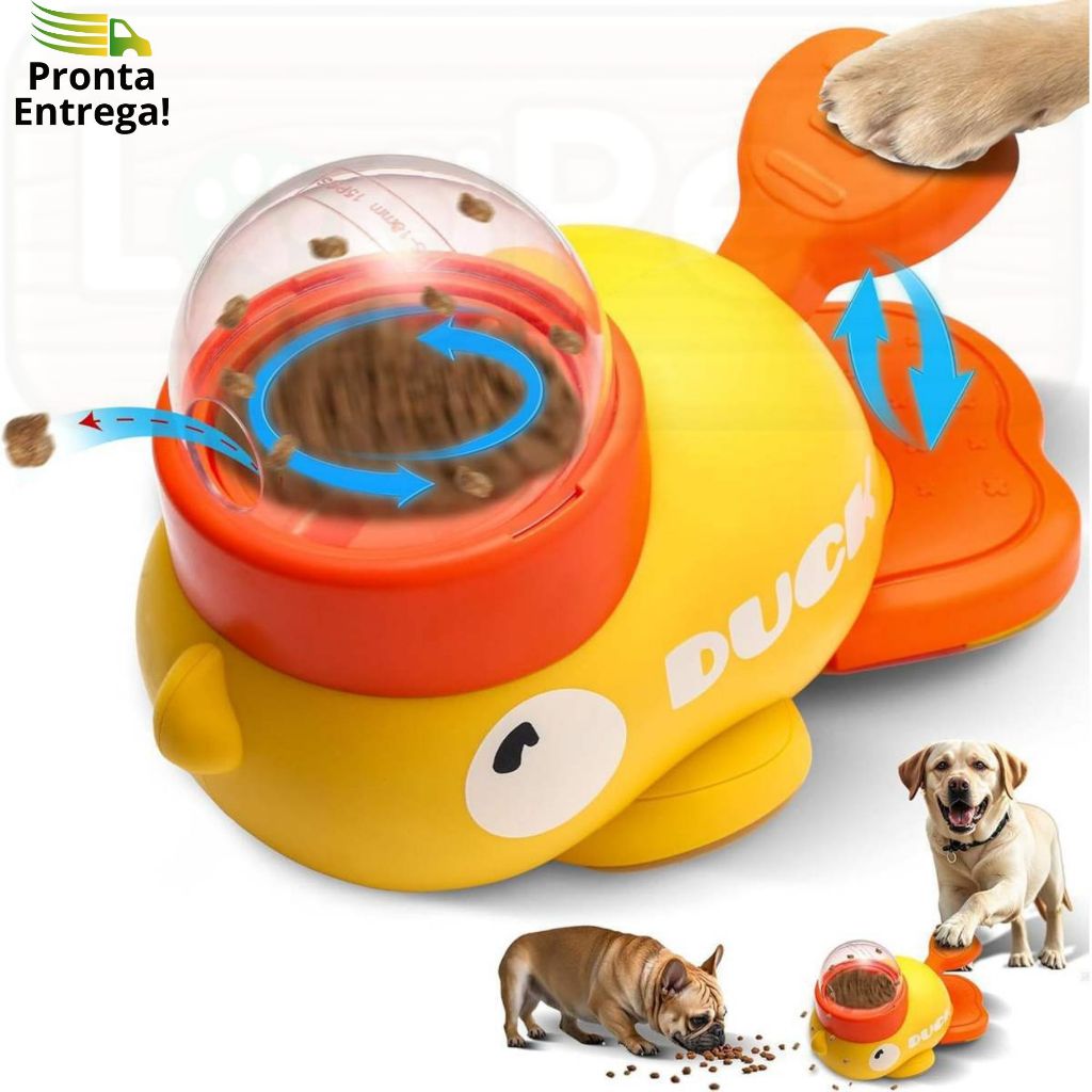 Brinquedo Interativo Pato Dispensador de Petisco Ração Lento Cachorro Gato Cães Patinho Lançador Pet