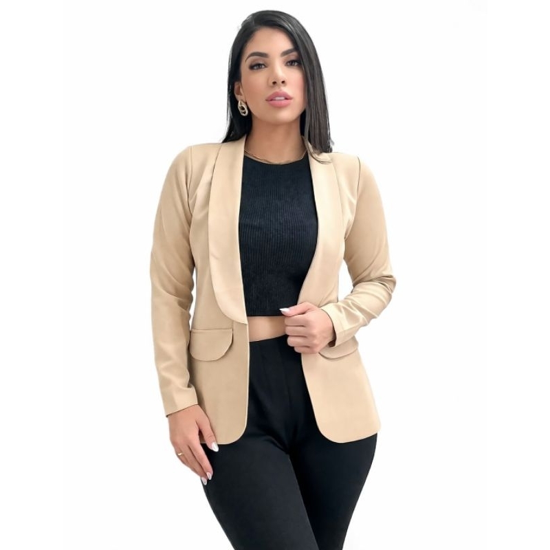 Max Blazer Feminina Longo Alfaiataria Social Manga Longo