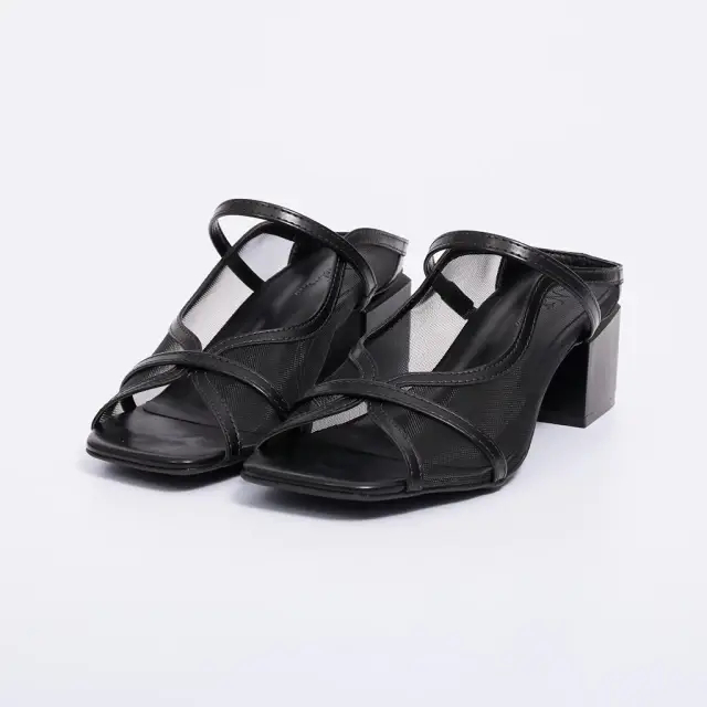 Sandália Feminino Preto Salto Alto Grosso Tira Unica Helo Elegante Premium Lançamento Sofisticado