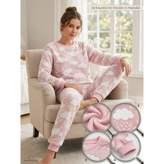 Pijama Adulto Multicolorido Frio Fleece - Super Fofo Confortável para Noites Frias em Oferta na Shopee
