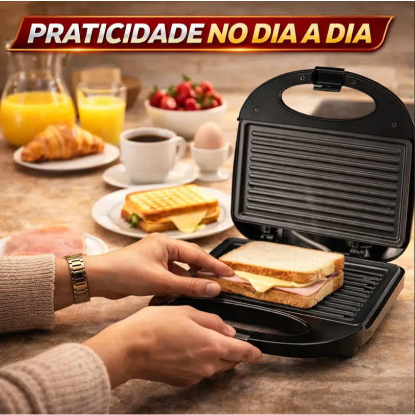 Sanduicheira Grill Elétrica 750W 110 Ou 220V Grelha Duplas 2 Em 1 Sanduíches E Grelhados