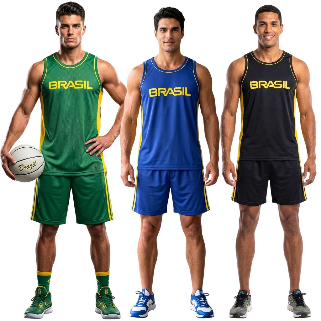 Conjunto Brasil Masculino Adulto Camiseta + Short Academia Futebol Treino Roupa Esportiva Leve Confortável