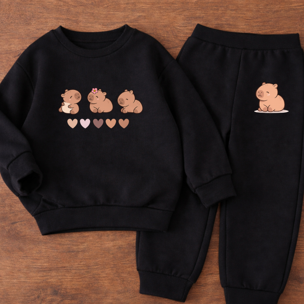 Conjunto Moletom Menina Estiloso Confortável Tecido Flanelado em Algodão