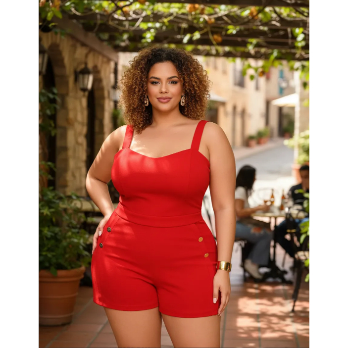 Macaquinho Plus Size Feminino Tendência Elegante Luxo Confortável Versátil Moda Blogueira Lançamento