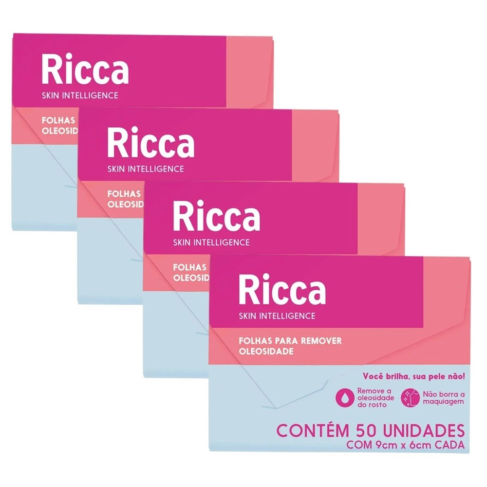 Lenço Removedor Kit 200 unidades Oleosidade Maquiagem Ricca (4x50folhas)
