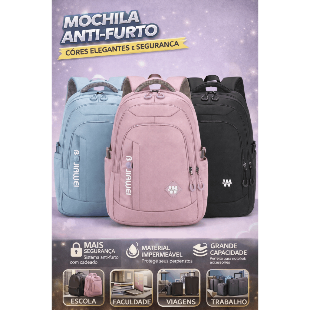 Mochila Feminina Escolar Impermeável Grande Bolsa Feminina Faculdade Trabalho Moda Premium