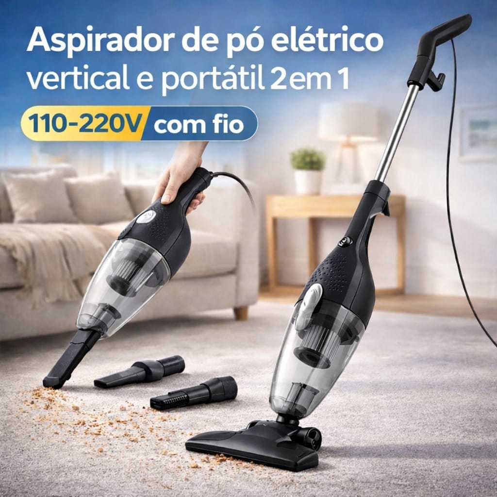Aspirador de Pó Elétrico 2 em 1 Com Fio Portátil Vertical 110V/220V Aspirar Casa Carro Tapetes Sala