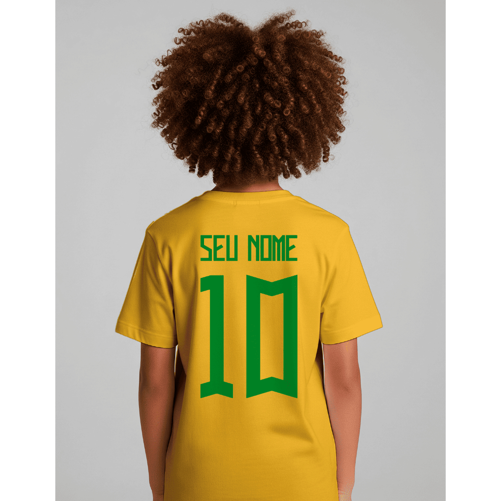 Camiseta Personalizada com SEU NOME e SEU NUMERO Para torcer pro Brasil na Copa Adulto e Criança