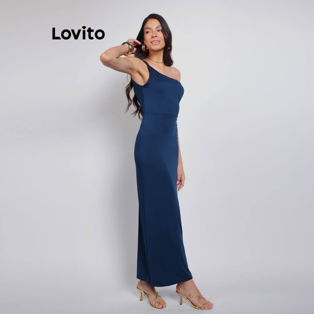 Lovito Vestido Feminino Longo Um Ombro Só DRB1331BRL1361