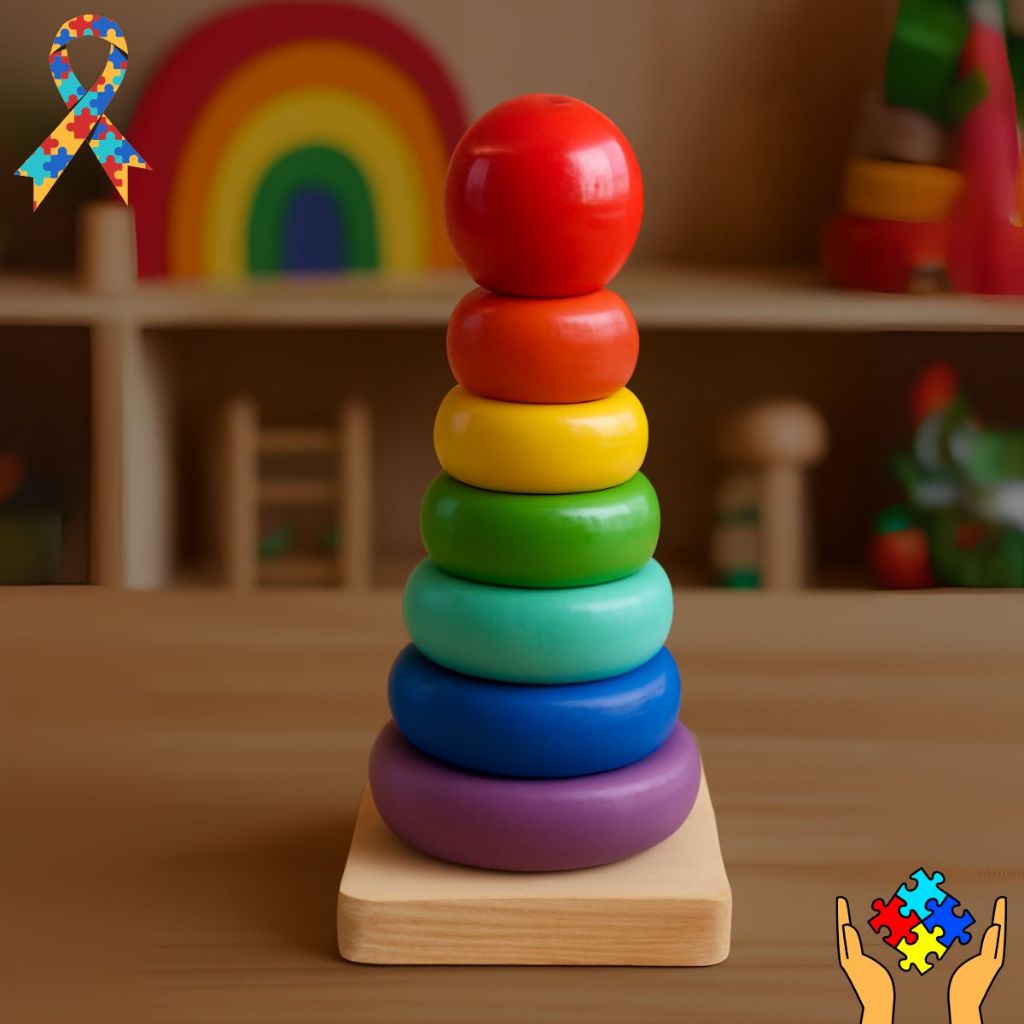 Brinquedo Torre Divertida MDF Encaixe Empilhável Autismo TDAH Aprendizagem Montessori Espectro TEA
